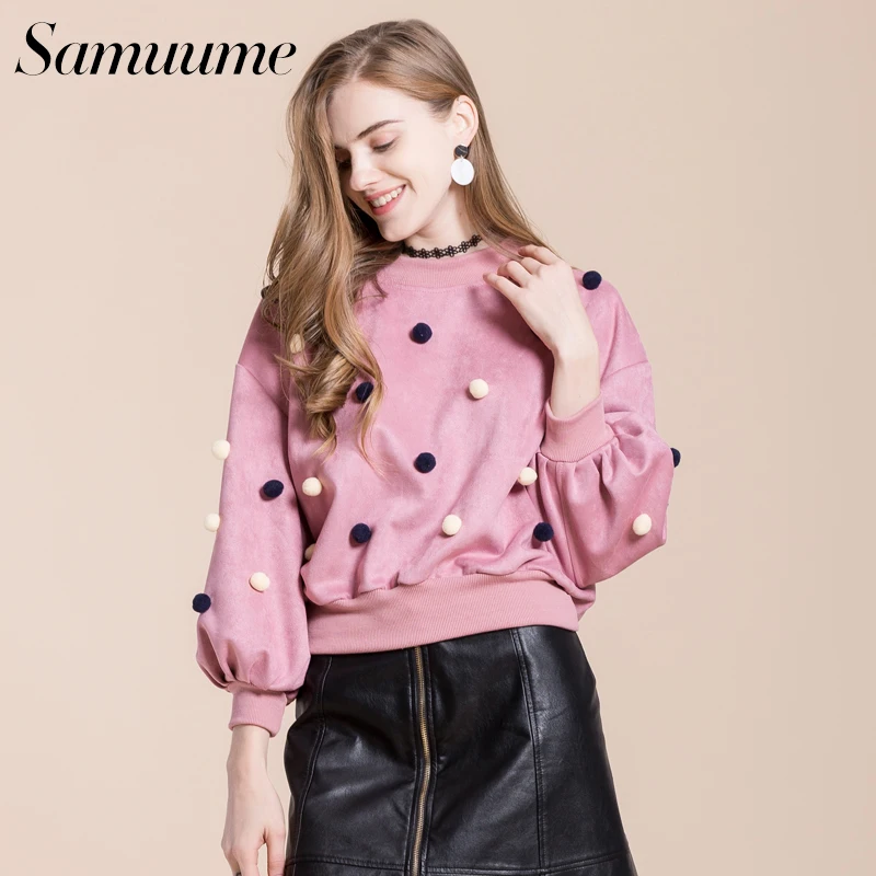 Samuume Elegant long Sleeve Sweatshirt O-Neck Colorful Ball Decoration Street Wear Winter Spring Shirts Hoodies Women S1712312 |