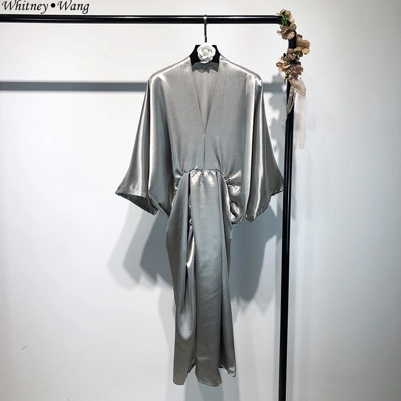 Летнее модное уличное платье WHITNEY WANG 2018 короткое стильное с глубоким V образным