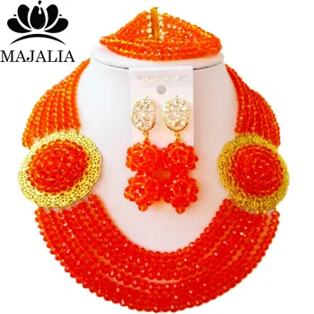 Nigerian wedding African beads jewelry set crystal orange necklace bracelet earrings A well-known brand Majalia Y-32
Nigerian wedding African beads jewelry set crystal orange necklace bracelet earrings A well-known brand Majalia Y-32