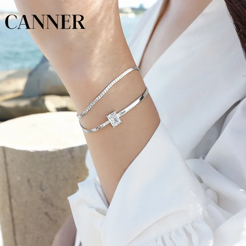 Canner 925 Sterling Silver AAAA Zircon Double Layer Bracelets Square Zircon Adjustable Bracelets For Women Fashion Wild Jewelry
Canner 925 Sterling Silver AAAA Zircon Double Layer Bracelets Square Zircon Adjustable Bracelets For Women Fashion Wild Jewelry