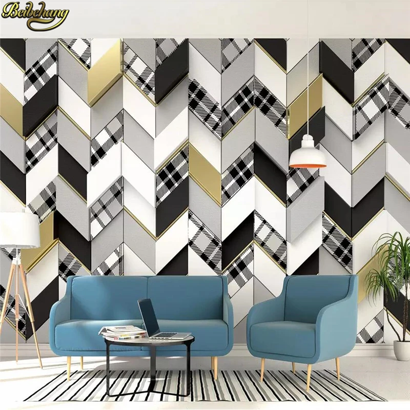 beibehang Custom wallpaper mural retro mosaic stitching plaid fabric 3d geometric background wall papel de parede | Обустройство дома