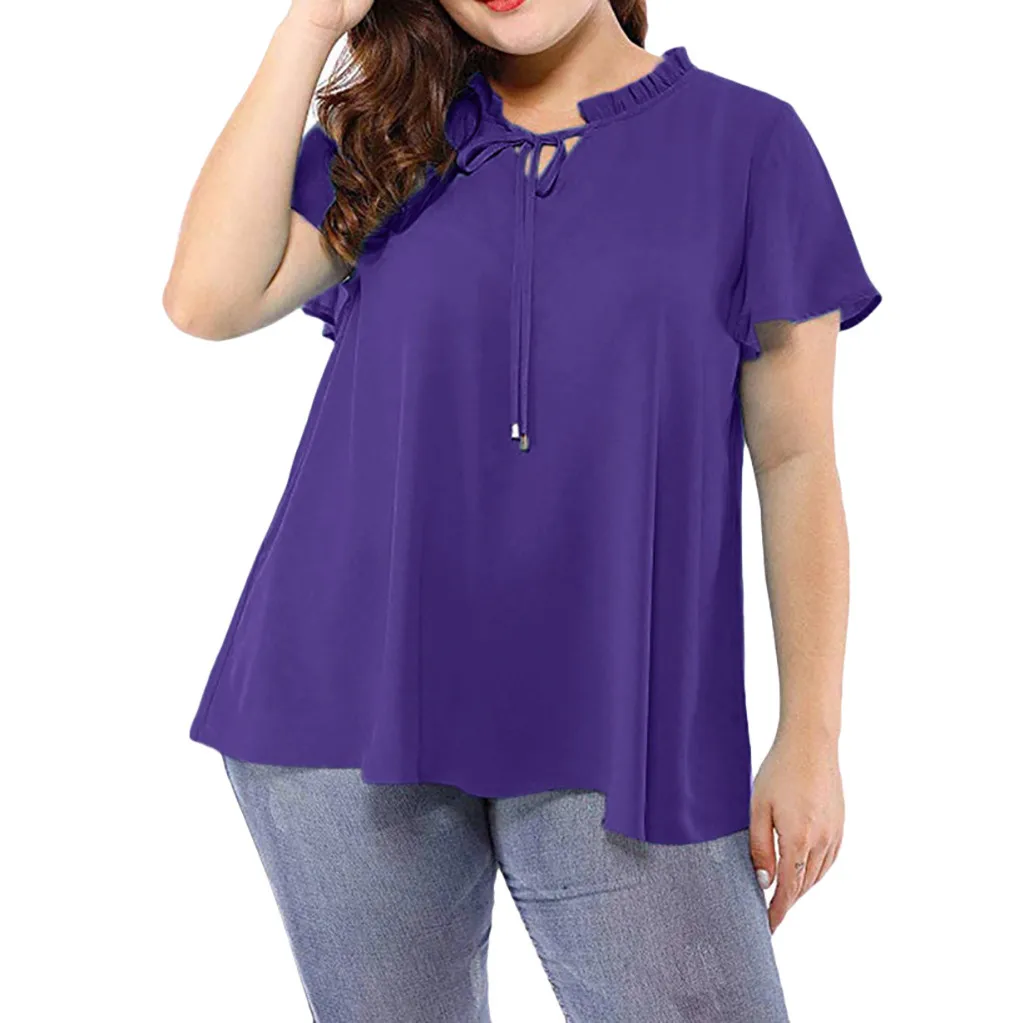 FREE OSTRICH Women T Shirts Large Size Ruffled Chiffon Solid Short Sleeve Purple Trend Elegant Noble Summer T-Shirt For Women
FREE OSTRICH Women T Shirts Large Size Ruffled Chiffon Solid Short Sleeve Purple Trend Elegant Noble Summer T-Shirt For Women