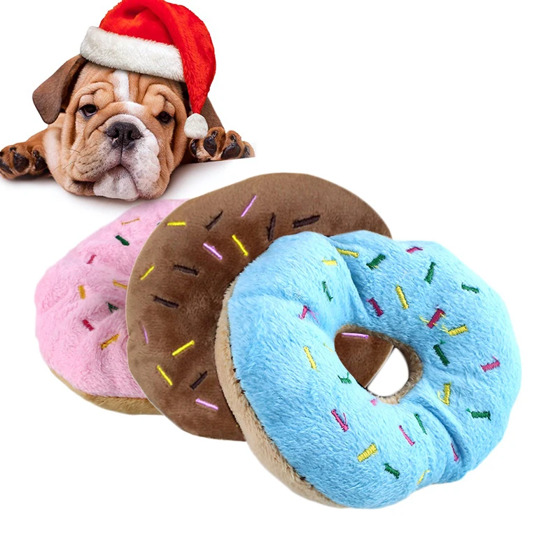 Image 3Colors Pet dog Chew Toys Cream Bakery Shape Plush ToyPlay Squeaky Sound Plush Toys Dogs Toys