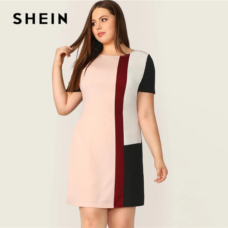 SHEIN Plus Size Multicolor Colorblock Tunic Dress 2019 Women Summer Casual Straight Shift Short Sleeve Big Size Mini Dresses
SHEIN Plus Size Multicolor Colorblock Tunic Dress 2019 Women Summer Casual Straight Shift Short Sleeve Big Size Mini Dresses