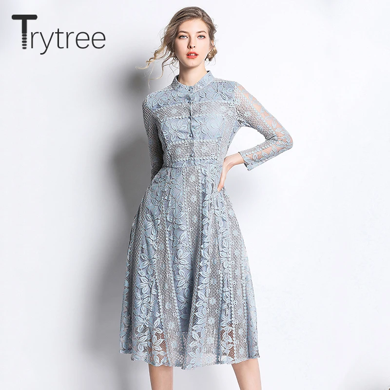 Trytree Summer Autumn Dress Elegant Floral Lace Polyester women Stand Collar dresses Empire A-line 2colors Mid-Calf Casual Dress
Trytree Summer Autumn Dress Elegant Floral Lace Polyester women Stand Collar dresses Empire A-line 2colors Mid-Calf Casual Dress