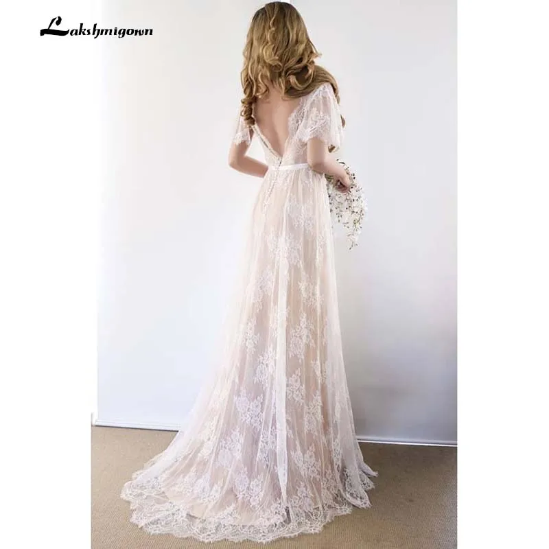 Lace Boho Wedding Dress V Neck Short Cap Sleeves Low V Back Bohemian Open Back Wedding Dresses
Lace Boho Wedding Dress V Neck Short Cap Sleeves Low V Back Bohemian Open Back Wedding Dresses