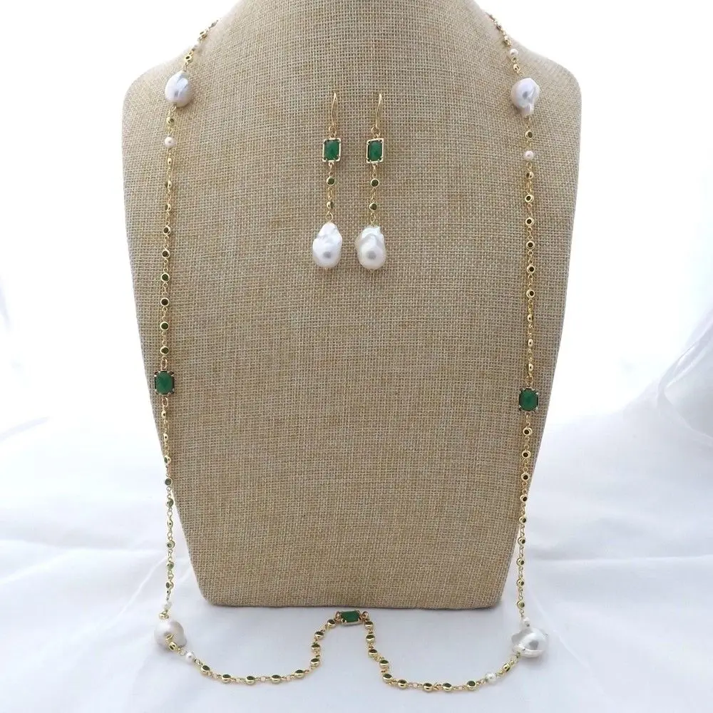 GE112601 43" White Keshi Pearl Green Crystal Chain Necklace Earrings Sets
GE112601 43" White Keshi Pearl Green Crystal Chain Necklace Earrings Sets