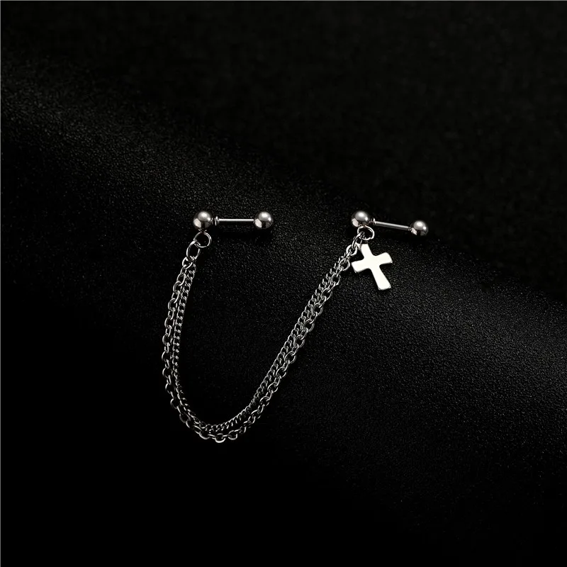 Punk 1Piece Silver Stainless Steel Chain Tassel Pendant Cross Cubic Stud Earrings Jewelry Accessories Women Men Ear Piercings
Punk 1Piece Silver Stainless Steel Chain Tassel Pendant Cross Cubic Stud Earrings Jewelry Accessories Women Men Ear Piercings