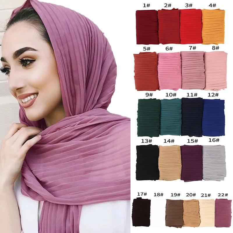 Фото Женский шарф из Пузырькового шифона шали в складку повязка для головы хиджаб