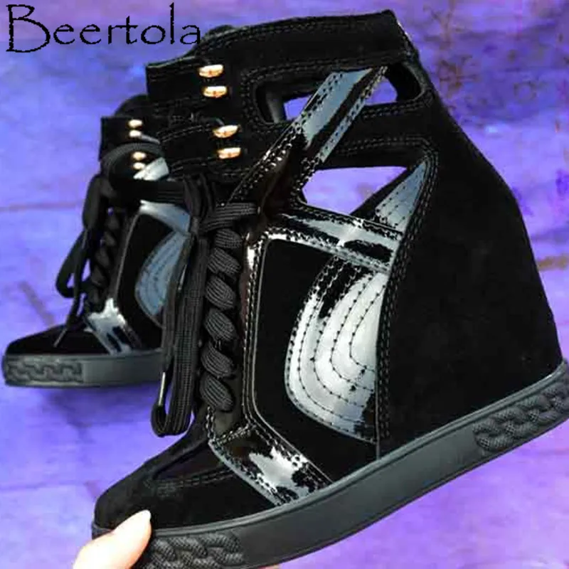 Beertola New Women Sneakers Suede Patent Leather Patchwork Lace Up Real Photos 8CM Height Increase Zapatos Mujer Ladies Shoes
Beertola New Women Sneakers Suede Patent Leather Patchwork Lace Up Real Photos 8CM Height Increase Zapatos Mujer Ladies Shoes