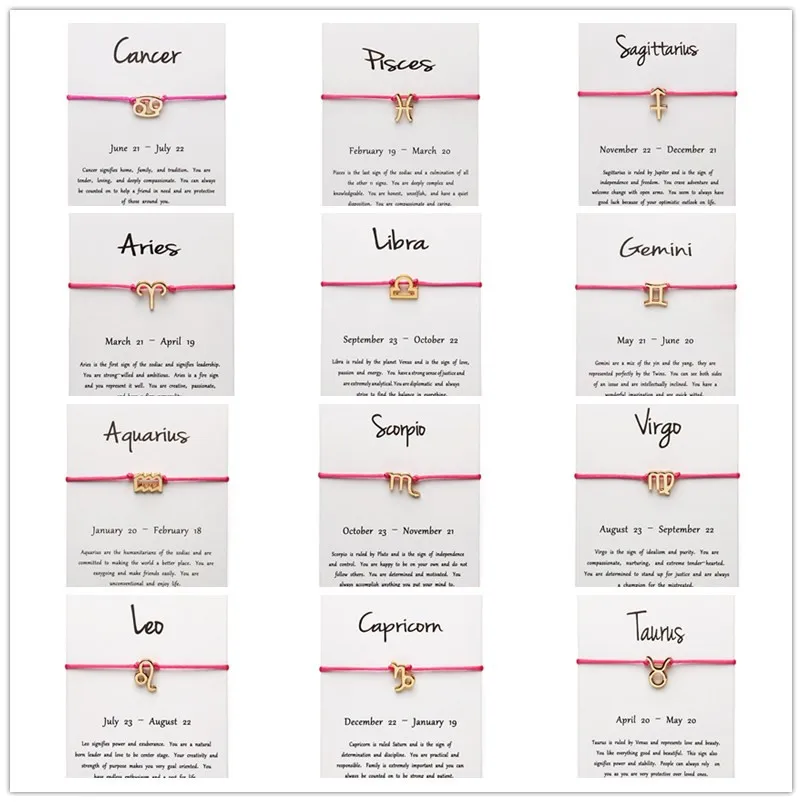 White Card Rose Red Color Fashion Jewelry 12 Constellations Zodiac Woven Bracelet Bangles For Women
White Card Rose Red Color Fashion Jewelry 12 Constellations Zodiac Woven Bracelet Bangles For Women