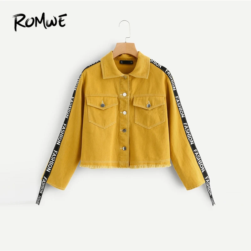 ROMWE Button Pocket Front Collar Letter Jacket 2019 Yellow Spring Autumn Posh Women Jacket Stylish Single Breasted Jackets
ROMWE Button Pocket Front Collar Letter Jacket 2019 Yellow Spring Autumn Posh Women Jacket Stylish Single Breasted Jackets