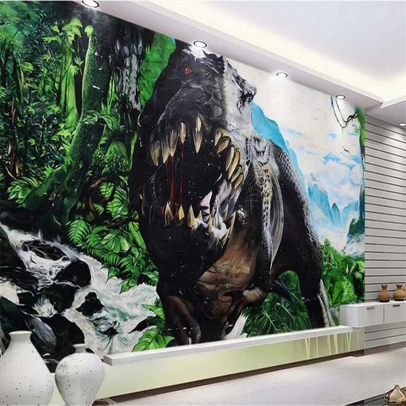 beibehang Custom photo wallpaper wall stickers large murals painted graffiti virgin forest Tyrannosaurus rex ktv background |