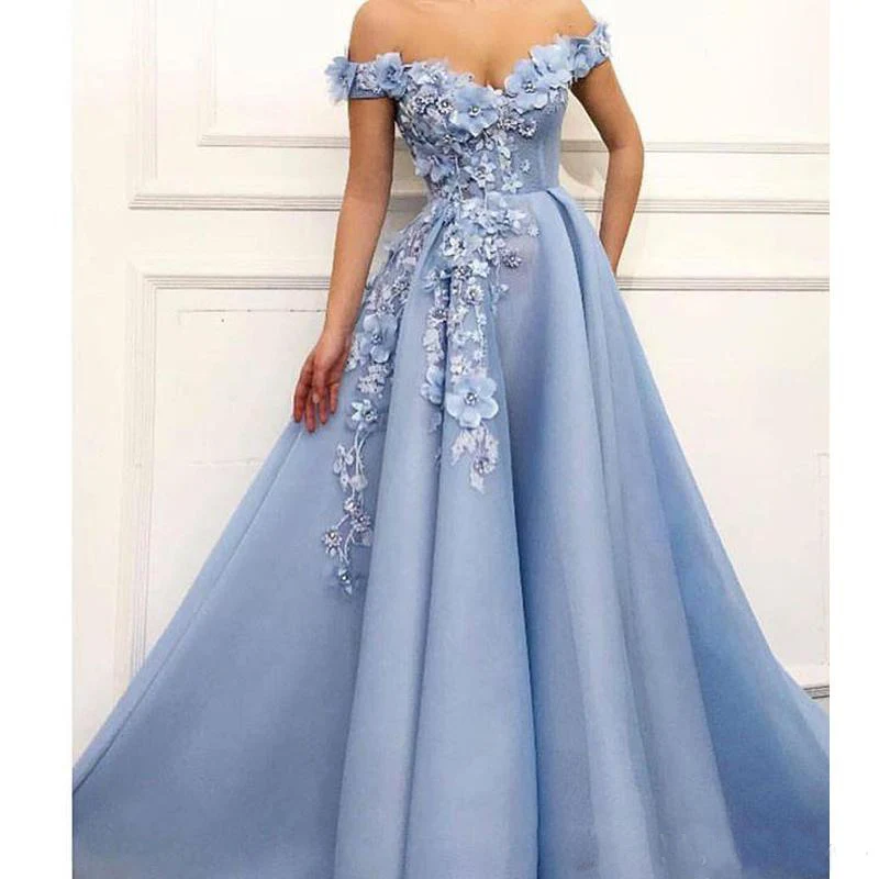 Designer Blue Off the Shoulder Prom Dresses 3D Flower Beading Abendkleider Evening Gowns Draped Long Prom Dress 2019
Designer Blue Off the Shoulder Prom Dresses 3D Flower Beading Abendkleider Evening Gowns Draped Long Prom Dress 2019