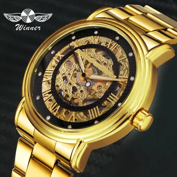 WINNER Brand Top Luxury Men's Gold Watches Crystal Roman Numerals Skeleton Dial Men's Automatic Mechanical Wrist Watches 2019
WINNER Brand Top Luxury Men's Gold Watches Crystal Roman Numerals Skeleton Dial Men's Automatic Mechanical Wrist Watches 2019