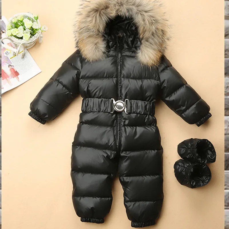 

Russia Winter Baby Snowsuits Kids Jumpsuit Hold -25 18M-4T Boy Girls Warm Natural Fur Down Jacket Kids Clothes Infantil Rompers