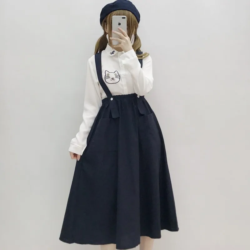 Japan Preppy Style Women Navy Blue Sundress Suspenders Pockets Long Sleeveless Dress Mori Girl Elegant School Uniform Cute Dress
Japan Preppy Style Women Navy Blue Sundress Suspenders Pockets Long Sleeveless Dress Mori Girl Elegant School Uniform Cute Dress