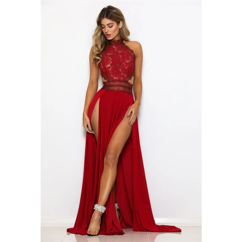 Sexy Split Party Dress Summer Women Sleeveless Halter Neck Lace Long Dress Evening Party Nightclub Backless Maxi Dress
Sexy Split Party Dress Summer Women Sleeveless Halter Neck Lace Long Dress Evening Party Nightclub Backless Maxi Dress