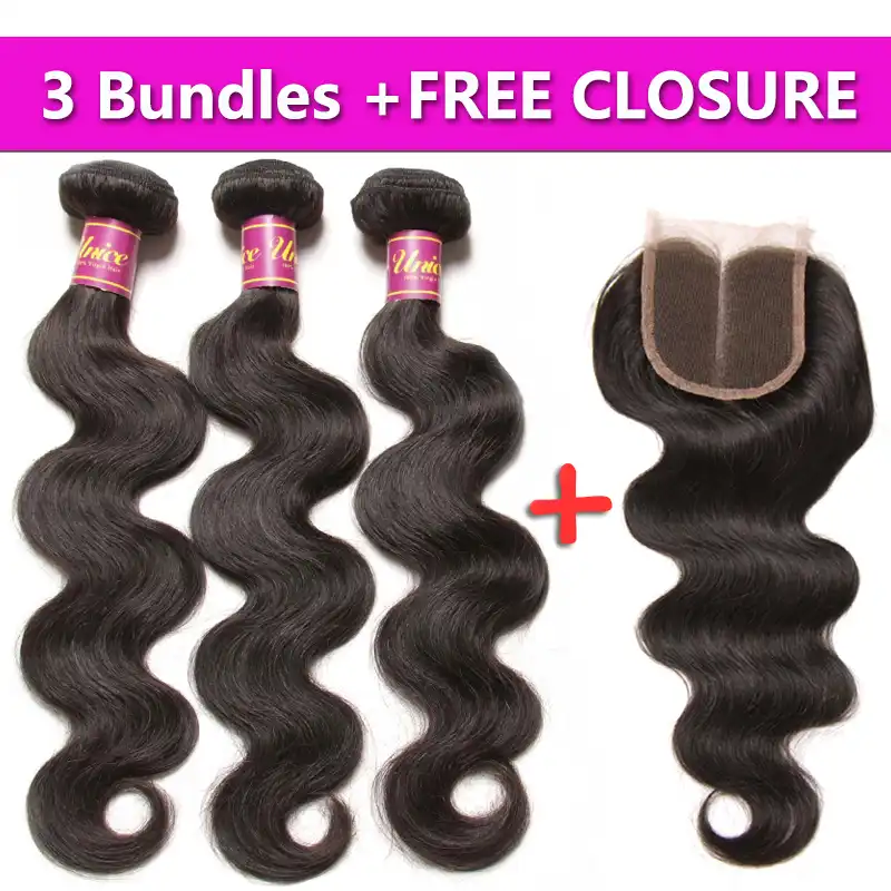 Unice Hair Malaysian Body Wave Hair 3 Bundles Send One Free