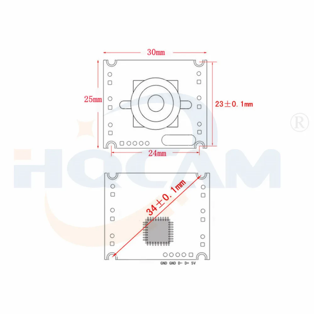 Compact USB camera module front view