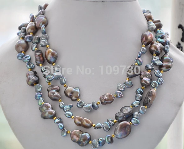 Jewelr 004095 3strands 15mm baroque black gray freshwater pearl necklace
Jewelr 004095 3strands 15mm baroque black gray freshwater pearl necklace