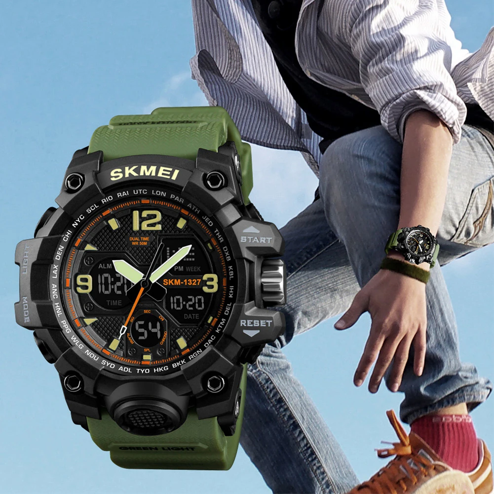 Men Boys Wristwatch 5ATM Waterproof Alarm LED Military Watch 2 Time Display wristwatches brand watches men's Fashion
Men Boys Wristwatch 5ATM Waterproof Alarm LED Military Watch 2 Time Display wristwatches brand watches men's Fashion