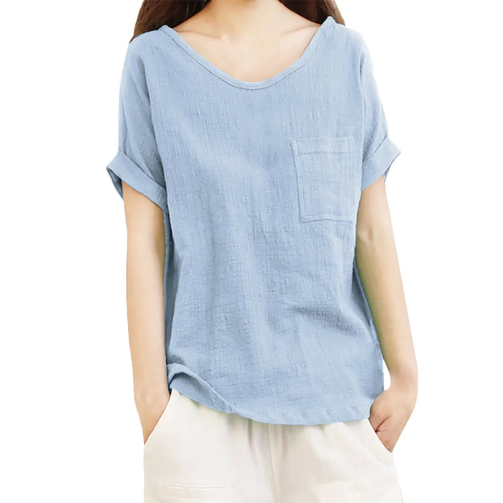 Shirt Women Ladies Short Sleeve V neck Shirt Women Pocket Solid Cotton And Linen T-shirts Top Chemise Femme camisetas mujer
Shirt Women Ladies Short Sleeve V neck Shirt Women Pocket Solid Cotton And Linen T-shirts Top Chemise Femme camisetas mujer