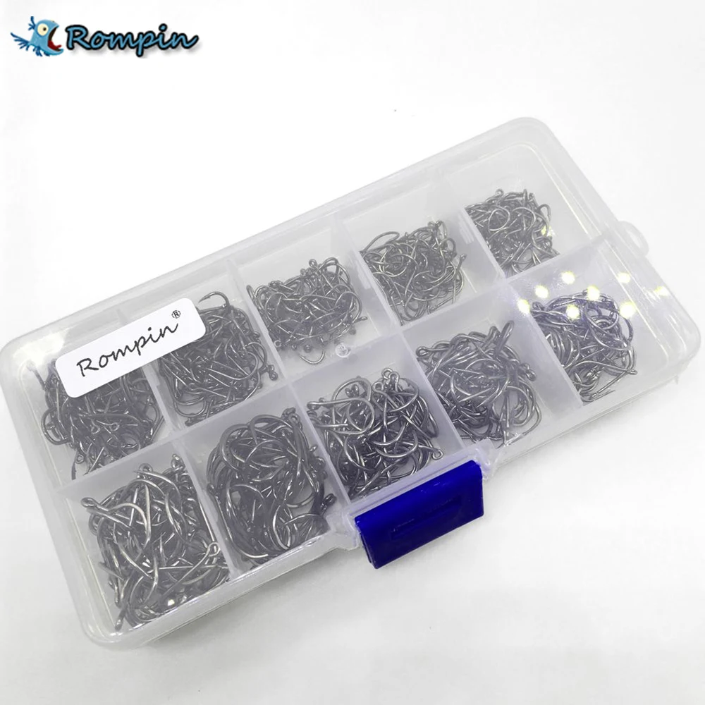 Image 500Pcs set mixed different size with Plastic Box packed #3~12 BronzeSea Fishing Hooks with hole Carbon Steel Fishing Hooks Sharp