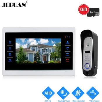 

JERUAN 720P AHD 10 inch Video Door Phone Doorbell Unlock Intercom System Record Monitor +1.0MP HD COMS Camera With 8GB SD Card