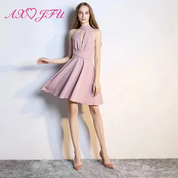 AXJFU Sexy sleeveless halter pink evening dress chiffon elegant self-cultivation short red evening dress little white dress
AXJFU Sexy sleeveless halter pink evening dress chiffon elegant self-cultivation short red evening dress little white dress
