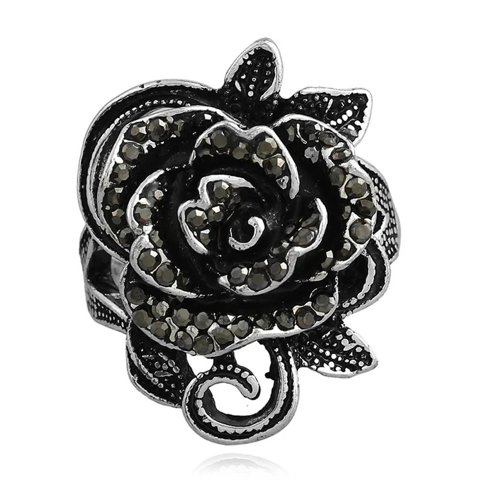 Big Black Crystal Rose Flower Rings For Women Vintage Gothic Jewellery Female Antique Silver Floral Ring
Big Black Crystal Rose Flower Rings For Women Vintage Gothic Jewellery Female Antique Silver Floral Ring