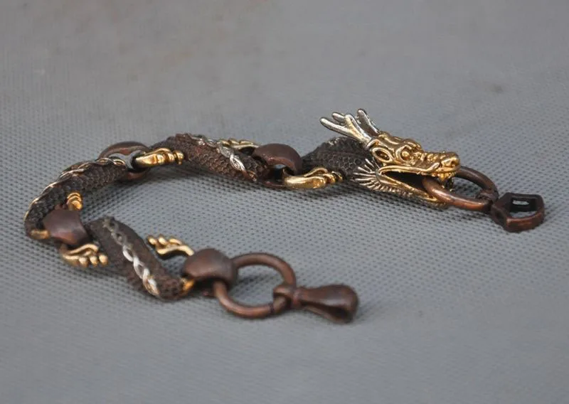 Old Chinese Pure purple copper gilt dragon beast lucky Amulet Bracelets Bracelet
Old Chinese Pure purple copper gilt dragon beast lucky Amulet Bracelets Bracelet