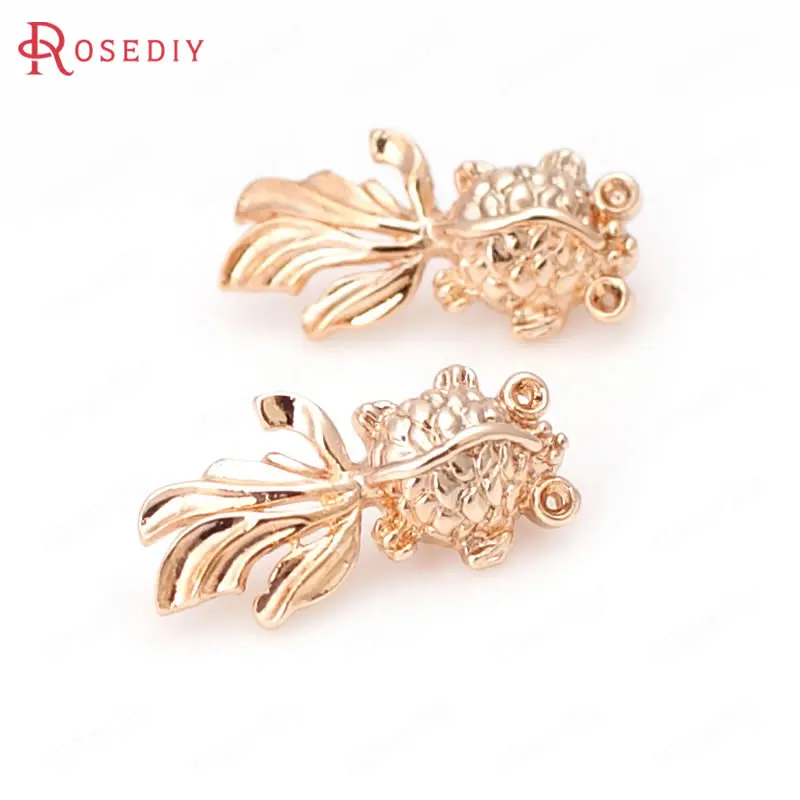 31857 6PCS 9x17MM Quality Champagne Gold Color Brass Goldfish Charms Pendants
