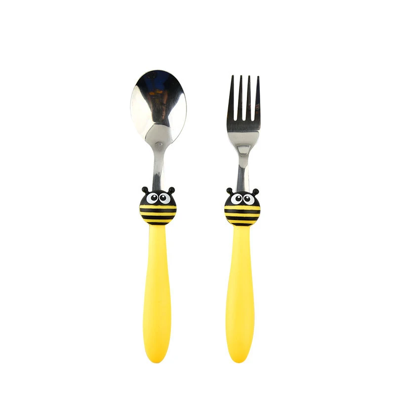 Keythemelife-2pcs-set-Cartoon-Ladybugs-Kids-Dinnerware-Sets-Children-Tableware-Suit-Stainless-Steel-Fork-Set-2D (3)