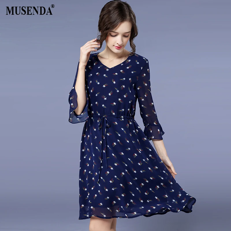 MUSENDA Plus Size Women Royal Blue Chiffon Print Drawstring Waist Draped Dress 2018 Spring Female Lady Sweet Beach Dresses Robe
MUSENDA Plus Size Women Royal Blue Chiffon Print Drawstring Waist Draped Dress 2018 Spring Female Lady Sweet Beach Dresses Robe
