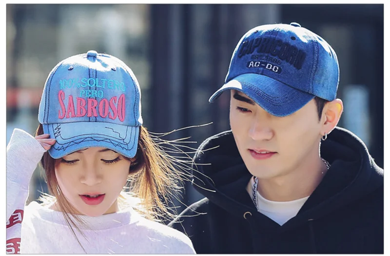 Cowboy Women Snapback Caps Letter Embroidery Couple Caps Summer Autumn Denim Unisex Baseball Cap Hip Hop Men Bone Casquette Hats (8)