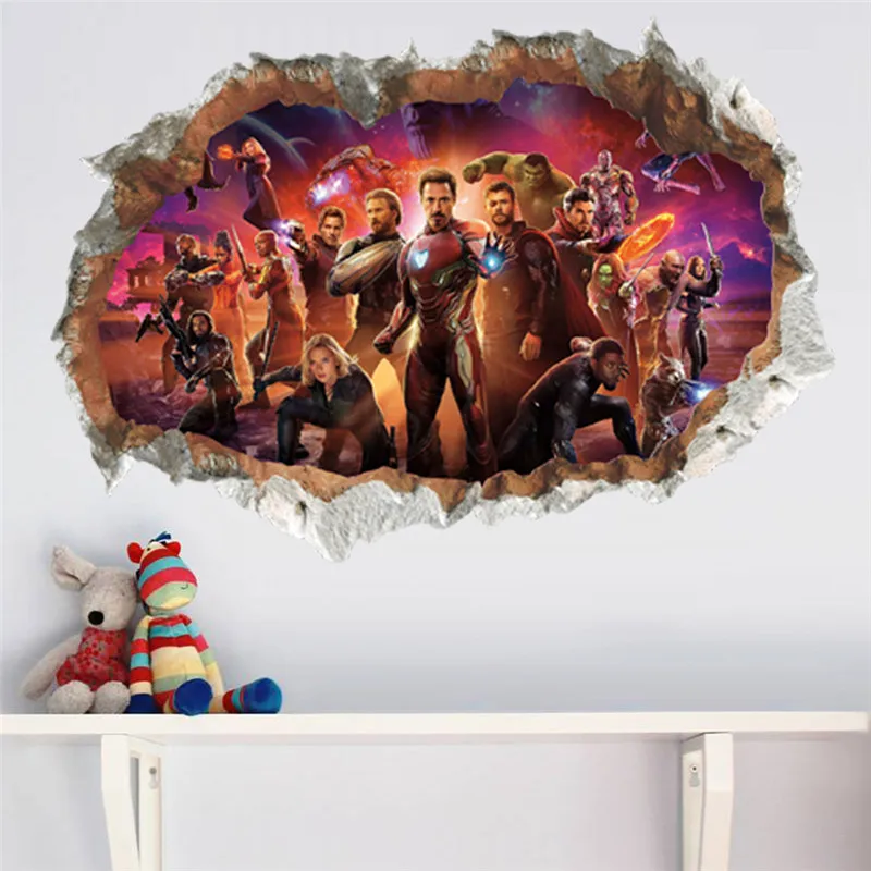 Iron Man 3D Stickers Broken Hole Vinyl Wall Removable Home Decor Decal Self Adhesive Movie Poster PVC Bedroom | Дом и сад