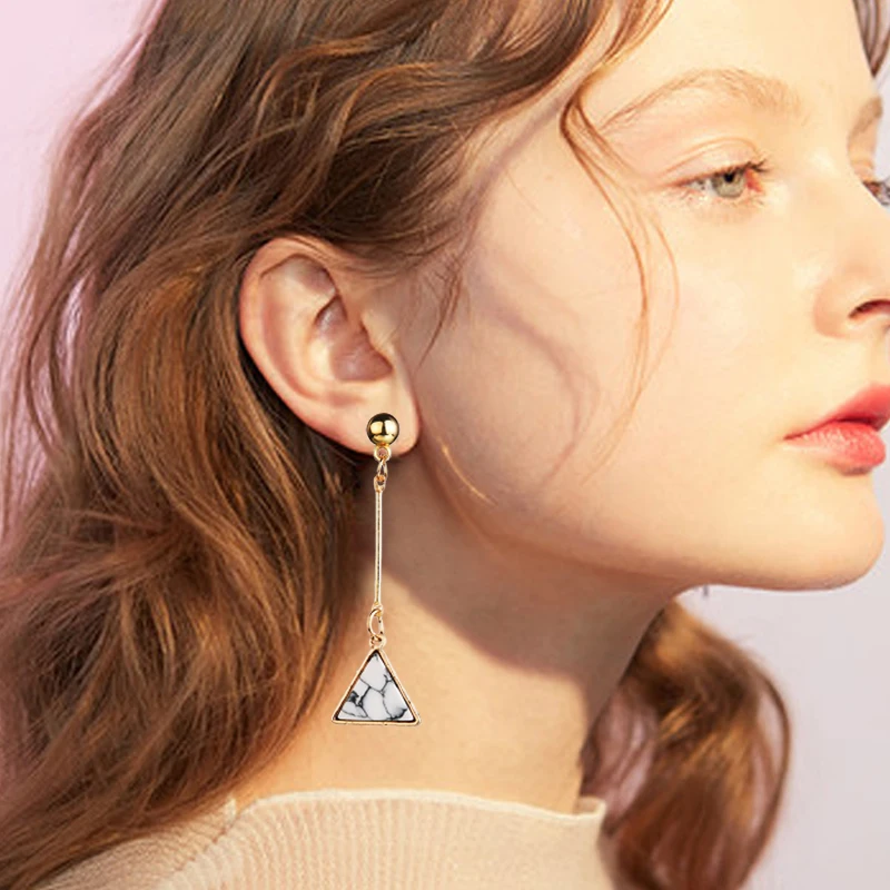 New Simple Women Punk Asymmetric Drop Earrings Fashion Geometric Triangle Faux Marbled Stone From India Pendientes Lady Jewelry
New Simple Women Punk Asymmetric Drop Earrings Fashion Geometric Triangle Faux Marbled Stone From India Pendientes Lady Jewelry