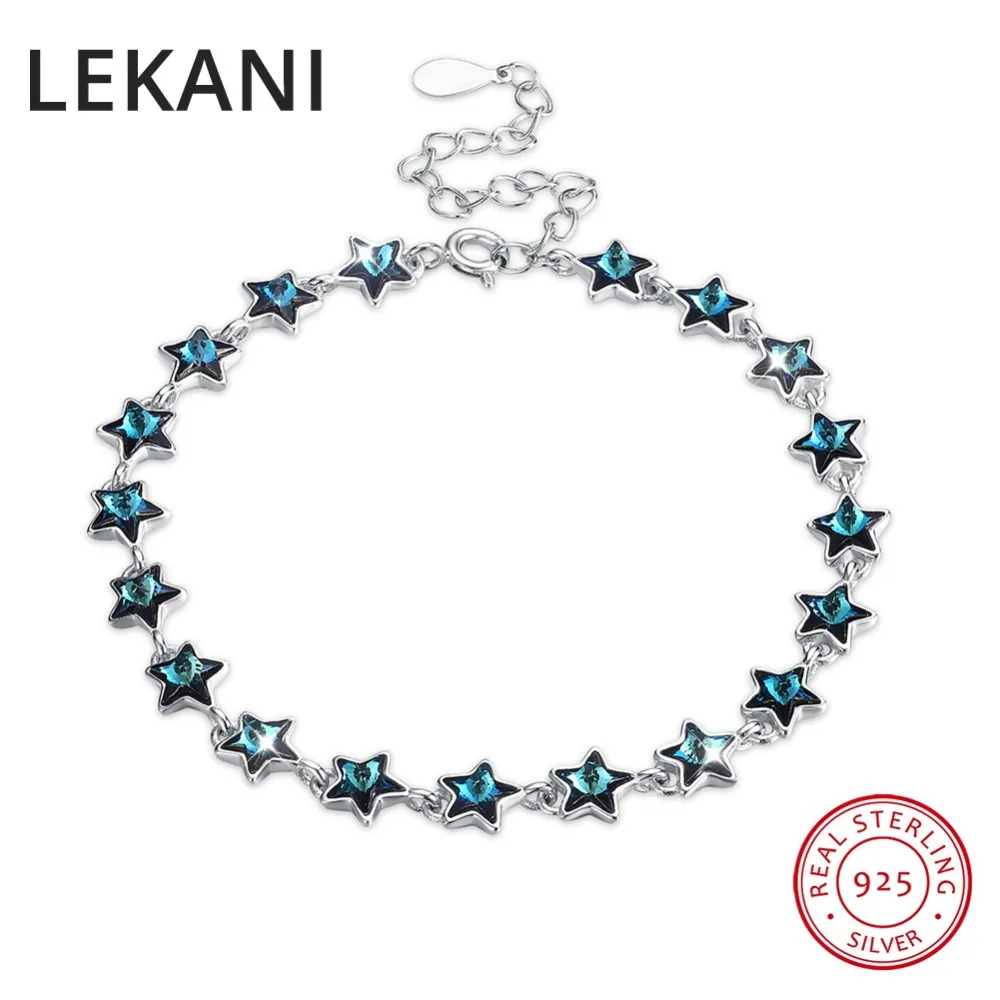 

LEKANI Crystals From SWAROVSKI Luxury Stars Beads Charm Bracelet Bangles Genuine S925 Silver Hand Accessories For Women