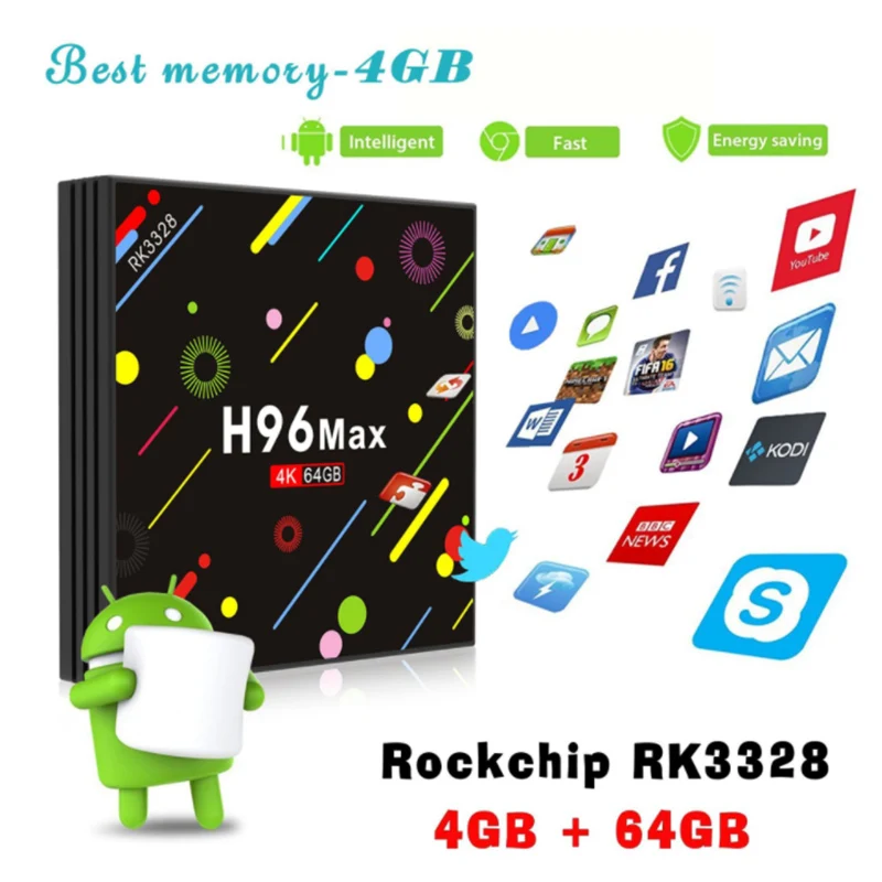 H96 Max H2 Android 7 1 ТВ-приставка RK3328 Четырехъядерный 4G/64G 4K VP9 HD2.0 USB3.0 2 4G 5G WiFi BT 4 0