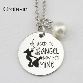 I USED TO BE HIS ANGEL NOW HE'S MINE Inspirational Hand Stamped Engraved Charm Pendant Chain Necklace Jewelry,10Pcs/Lot, #LN2367
I USED TO BE HIS ANGEL NOW HE'S MINE Inspirational Hand Stamped Engraved Charm Pendant Chain Necklace Jewelry,10Pcs/Lot, #LN2367