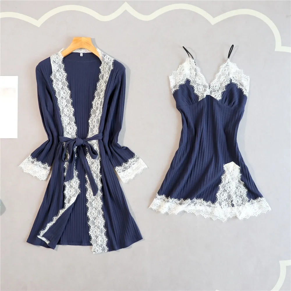 Women Autumn Cotton Robe And Gown Set Sexy Lace Trim Night Dress & Robe 2Pcs Pajamas Fashion Floral Bathrobe Sleepwear Homewear
Women Autumn Cotton Robe And Gown Set Sexy Lace Trim Night Dress & Robe 2Pcs Pajamas Fashion Floral Bathrobe Sleepwear Homewear