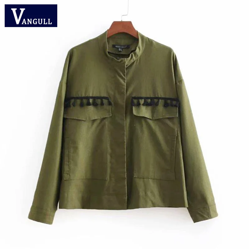 Women Tassel Stand Collar Jacket Female Army Green Cotton Linen Coat Autumn Spring Fashion Outwear capa mujer VANGULL 2018 New
Women Tassel Stand Collar Jacket Female Army Green Cotton Linen Coat Autumn Spring Fashion Outwear capa mujer VANGULL 2018 New