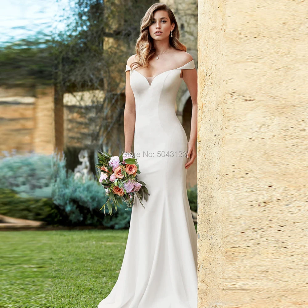 2020 Mermaid Satin Wedding Dresses Sexy V Neck Off The Shoulder Bridal Gowns Buttons Back Wedding Dress Simple Robe De Mariee
2020 Mermaid Satin Wedding Dresses Sexy V Neck Off The Shoulder Bridal Gowns Buttons Back Wedding Dress Simple Robe De Mariee