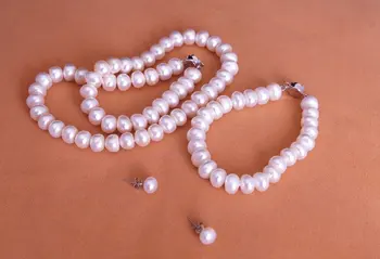 White COLOR 9-10mm Fashion Cheap Jewelry Set Necklace&Bracelet &925 Silver Earrings Jewellery Set Accessory Nice Gift/Present
White COLOR 9-10mm Fashion Cheap Jewelry Set Necklace&Bracelet &925 Silver Earrings Jewellery Set Accessory Nice Gift/Present