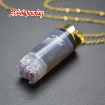 5pcs Natural Purple Color Brazilian Drusy Crystal Cylinder Pendant Gold Color 18'' Chain Necklace for Men and Women
5pcs Natural Purple Color Brazilian Drusy Crystal Cylinder Pendant Gold Color 18'' Chain Necklace for Men and Women