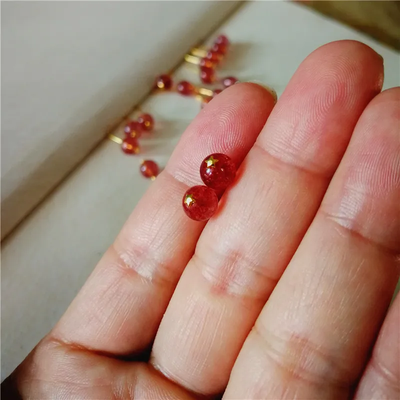  Earrings Female Strawberry Quartz Beads Stud Earrings 7mm Pink Crystal Earings Eternal Match Jewelry8