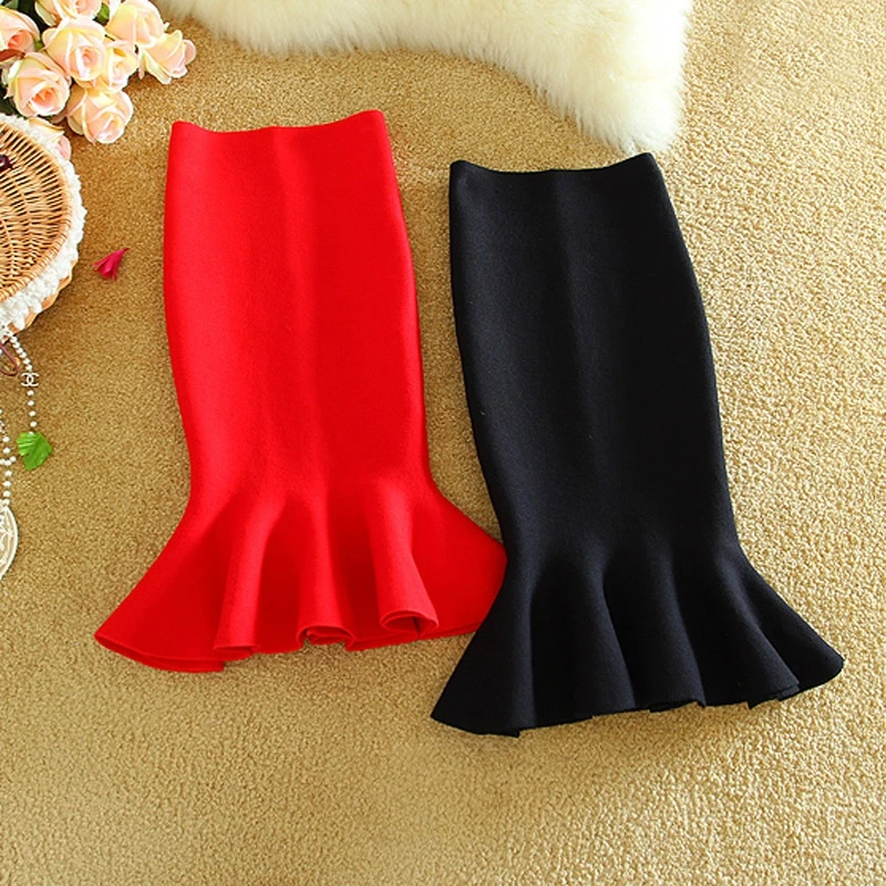 

lady high waist knitted skirt fish tail mermaid skirt women slim fitted skirts Flounced pencil skirt spring autumn bud style
