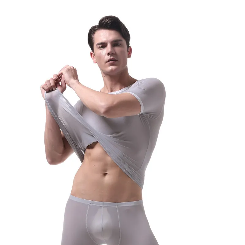 Mens Ice Silk Ultra-Thin Short-Sleeved T-Shirt Sexy Translucent Tight Smooth Shape Body Camiseta Funny T Shirts Camisetas Hombre
Mens Ice Silk Ultra-Thin Short-Sleeved T-Shirt Sexy Translucent Tight Smooth Shape Body Camiseta Funny T Shirts Camisetas Hombre