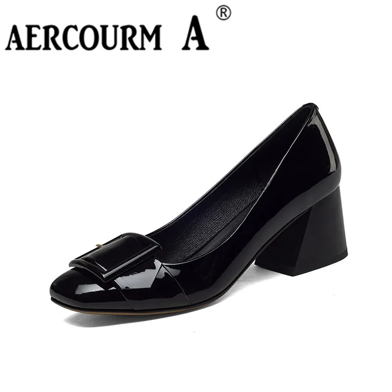 Aercourm A Women Shoes 2017 Spring New Genuine Leather High-Heeled Shoes Square Toe Shallow Mouth Single Shoes High Heels H815